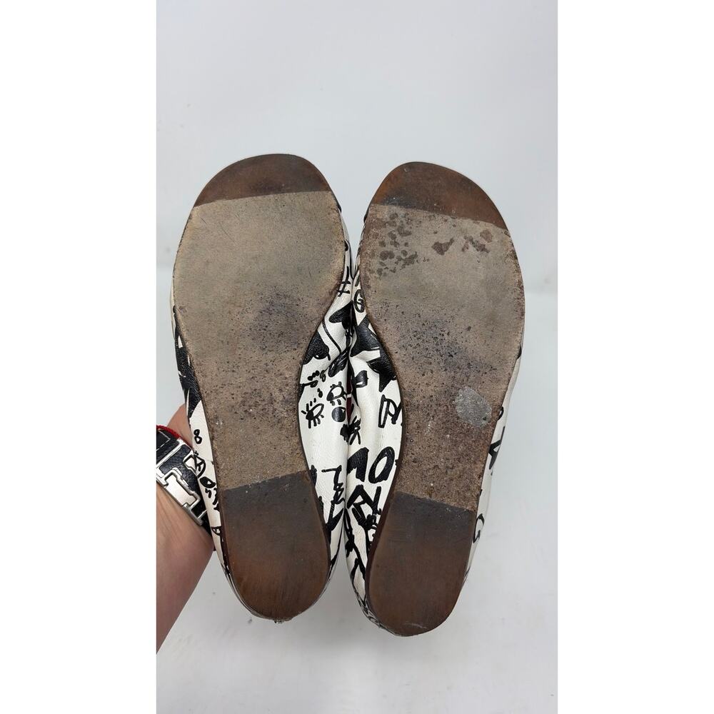 Lanvin graffiti-print ballet flats white black leather cap toe sz 36 - Picture 6 of 7